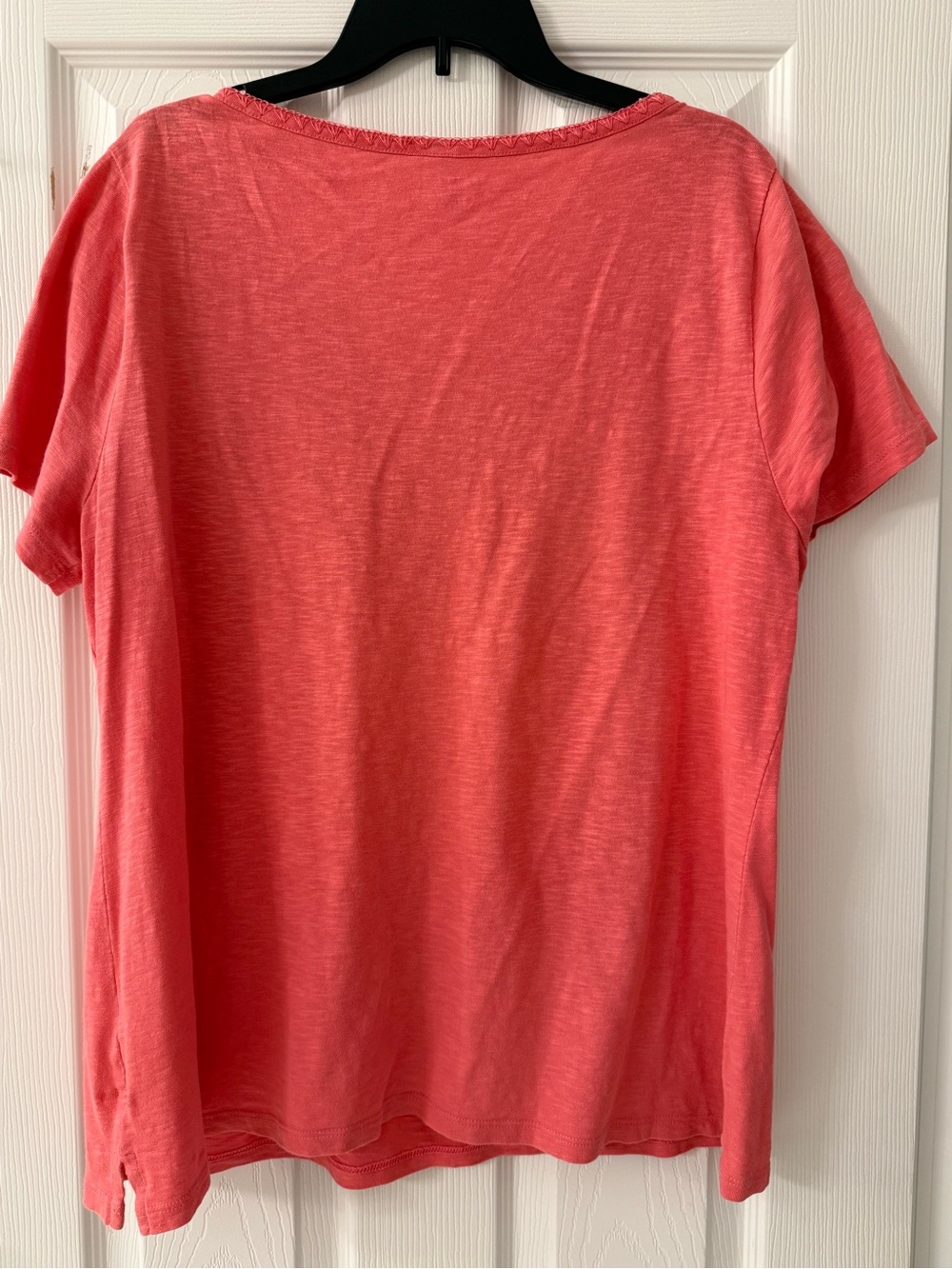 Talbots Coral Short-Sleeve Tee with Floral Embroidery - Picture 2 of 5